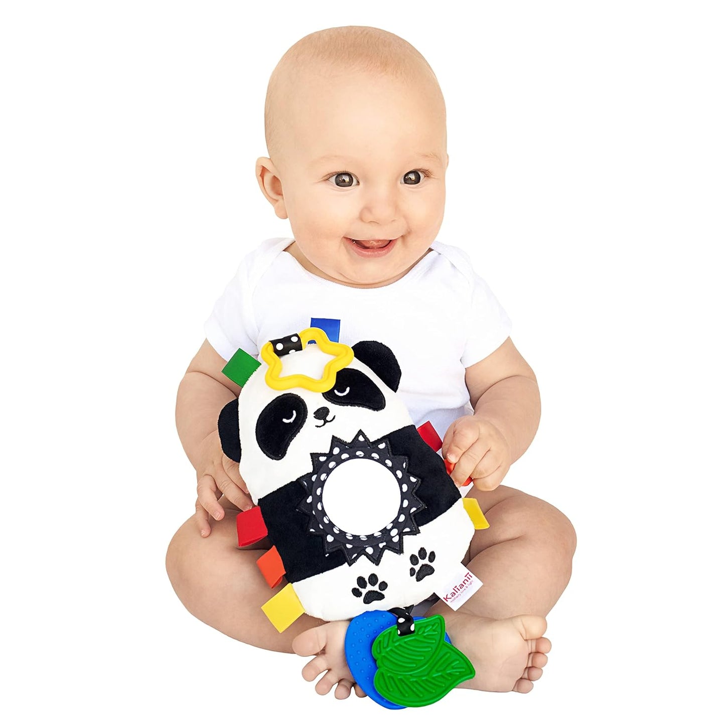 Squish 'N Play Activity Toy Panda- Multi-Sensory Learning Baby Toy - Stroller Toy, Car Seat Toy, Tummy Time Toy, Teether Toy, Baby Gift - with Mirror, Rattle & Taggies