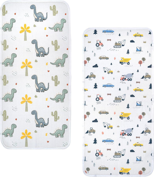 haakaa Waterproof Changing Pad Liners, 100% Cotton, Soft & Breathable (2pcs, 13" x 27.5" Construction Crew+Dino Land)
