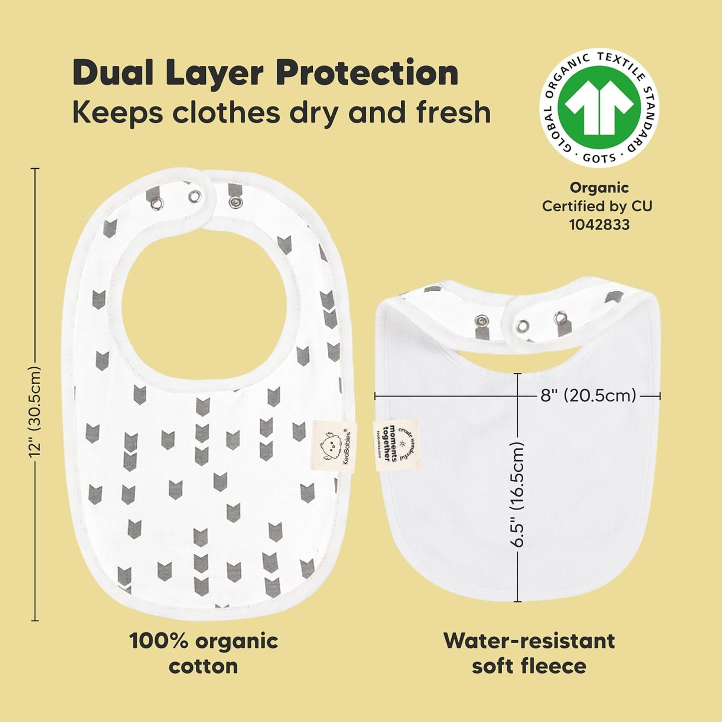 8-Pack Organic Baby Bibs for Boys, Girls - Soft Cotton Drooling and Teething Bibs for Baby Girl & Boy, Extra Absorbent, Easy To Clean & Put On for Toddler, Newborn, Infant 0-24 Months(Grayscale)