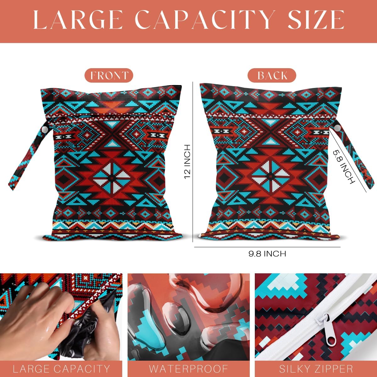 4 Pack Southwestern Boho Aztec Wet Bag Waterproof Washable Reusable Wet Dry Bag for Swimsuit Clothes Cloth Diaper Travel Beach Pool Yoga Gym Toiletries Gift for Women Mom Mama Birthday Christmas