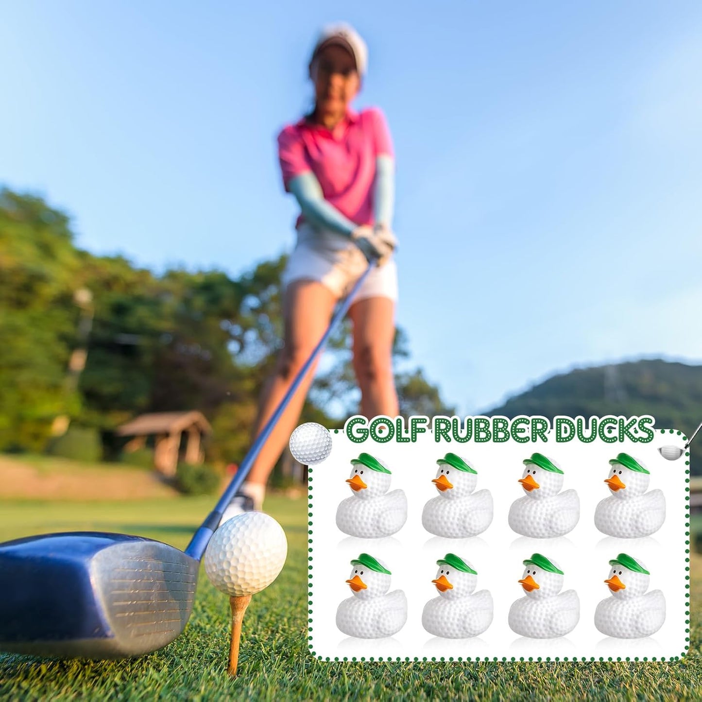 Deekin 12 Pcs Rubber Duck 2 Inch Bulk Sport Party Favors for Birthday Party Decorations Club Player Gift (Green Golf)