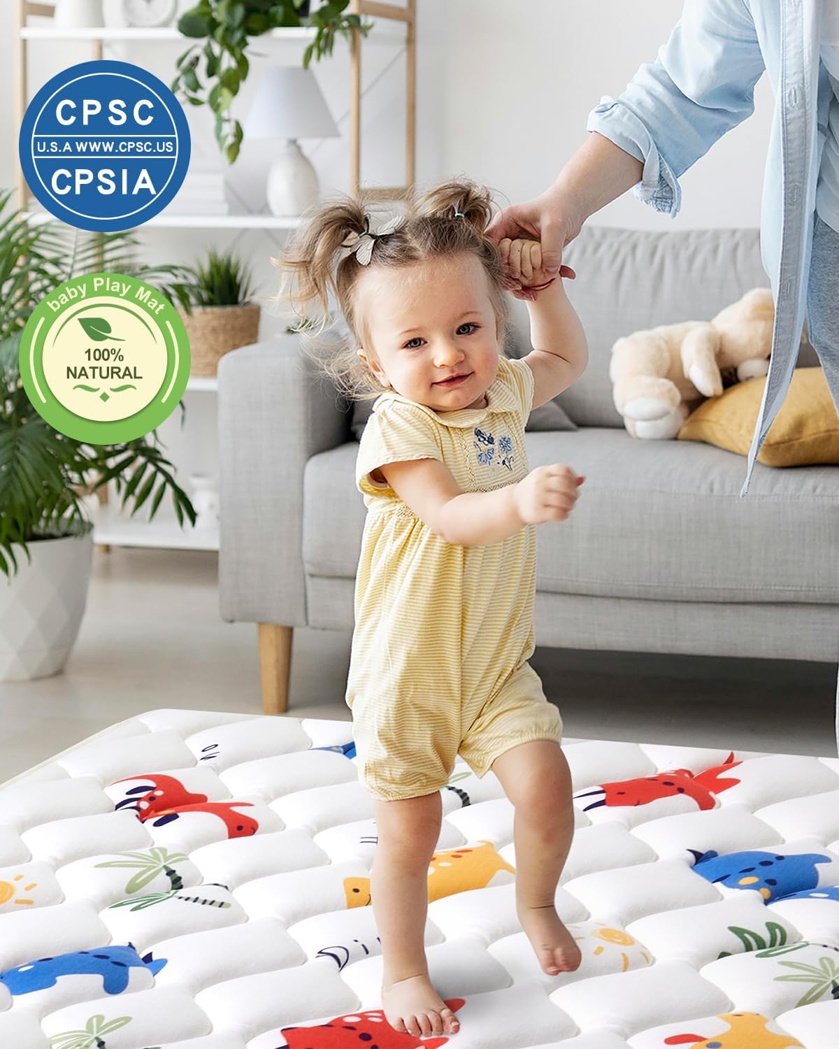 Odorless Premium Foam Baby Play Mat, Soft Microfiber Fabric Crawling Mat for Floor- Comfortable and Hypoallergenic, Non-Slip Cushioned Floor Playpen mat for Infants,Babies,Toddlers