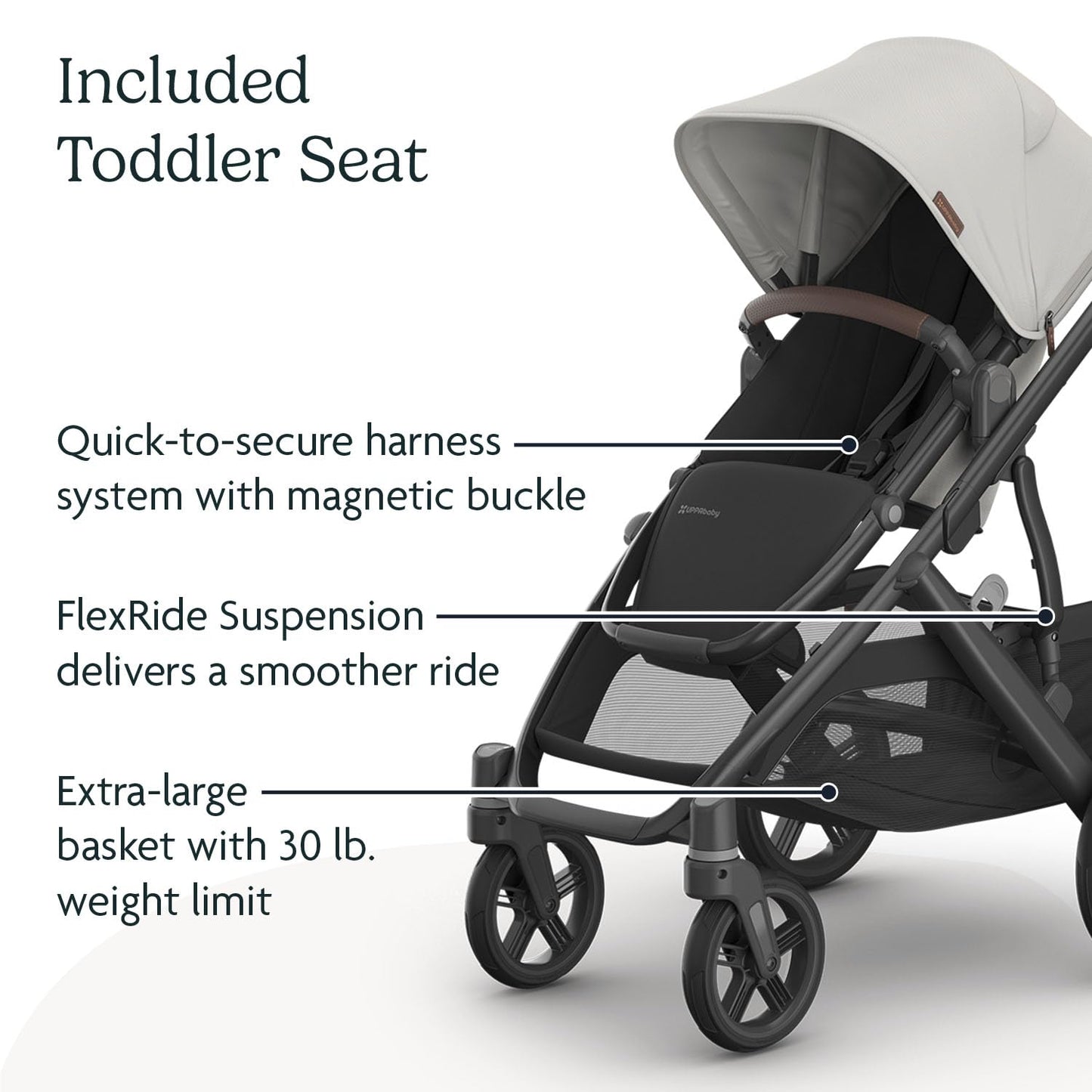 UPPAbaby Vista V3 Stroller - Full-Size Single-To-Double Stroller System - Toddler Seat, Bug Shield, Rain Shield, and Storage Bag Included - Savannah (Pearl Gray Jacquard/Carbon Frame/Chestnut Leather)