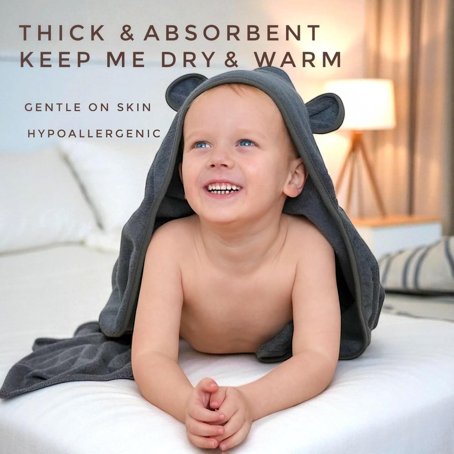 Organic Cotton Toddler Poncho Towel 33"x33" – Ultra-Soft Hooded Bath & Beach Towel with Bear Ears – Absorbent Kids Towel for Boys & Girls 0-5T, Premium for Pool, Bath & Travel (Blue)