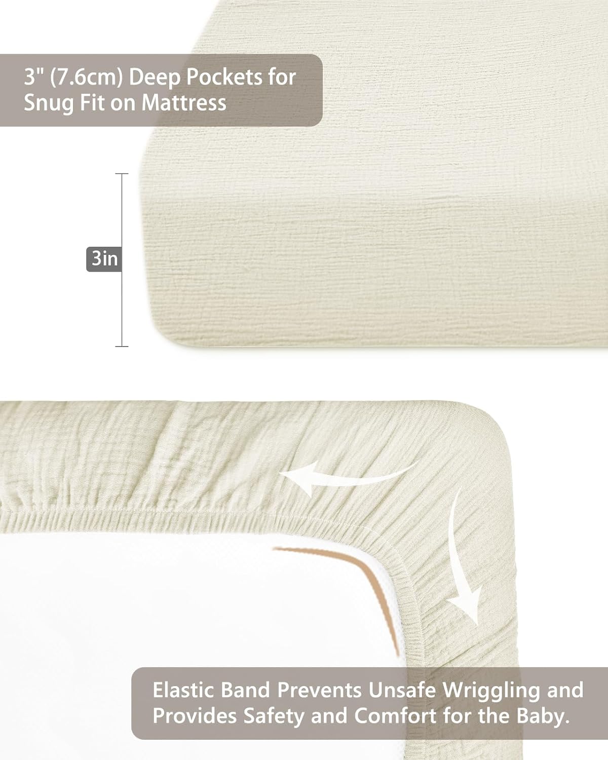 Pack and Play Sheets for Baby Boys and Girls 39"x27"x3", Neutral Muslin Cotton Pack N Play Mattresses Sheet with Boho Style, Soft and Breathable Comfort (Cream)