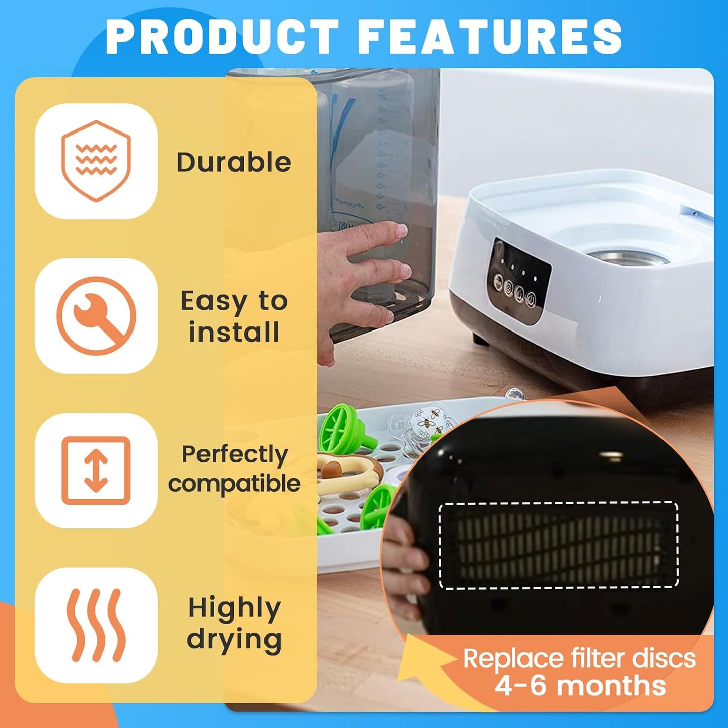 4 Pack HEPA Filter Replacement Compatible with Dr. Brown's Dryer - Dryer Advanced Filter for Baby Bottles and Pacifiers