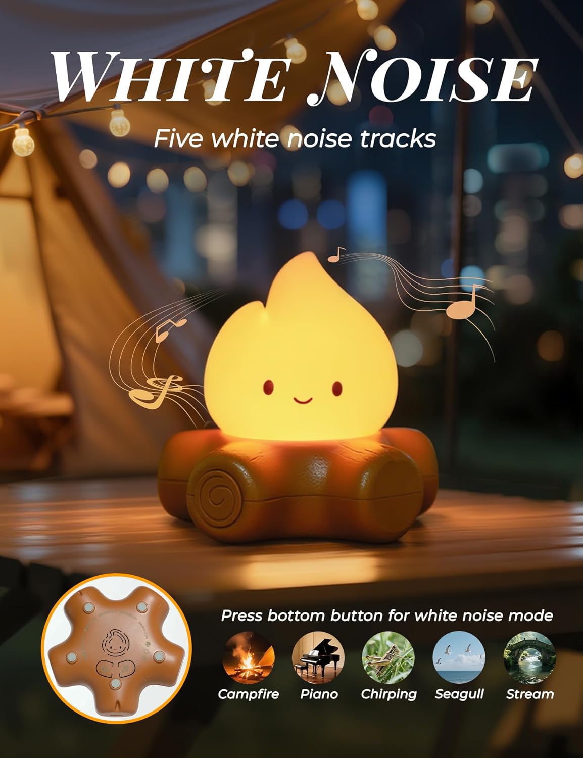Fake Campfire Lamp, Ambient Lighting, White Noise Soothes The Mood, Portable Rechargeable Night Light, Candlelight Mode Mood Lighting, Bedroom, Desktop, Camping Decor (3Pack)