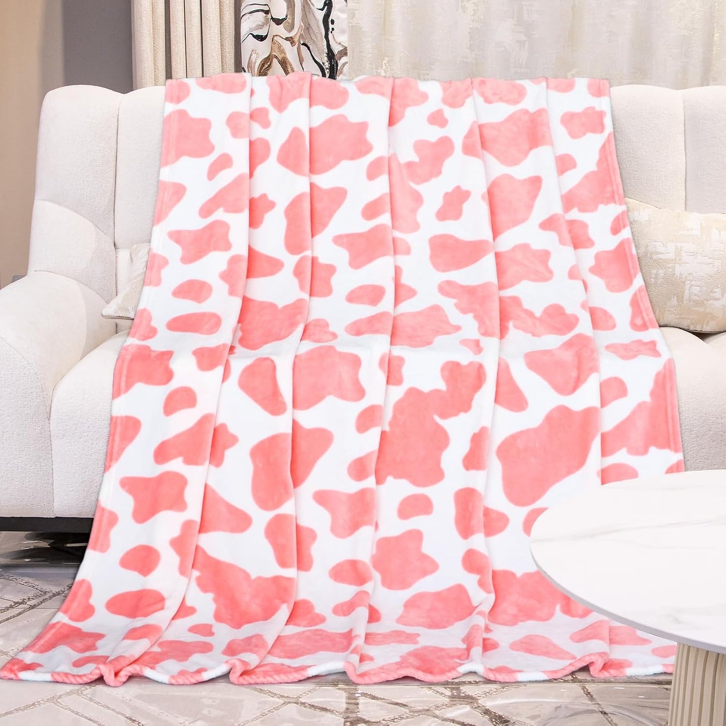 Pink Queen Fleece Blanket 90"x90" - Large Fuzzy Cow Print Bedding for Couch, Bedroom Decor - Lightweight Soft Throw Gifts for Women & Teen Girls