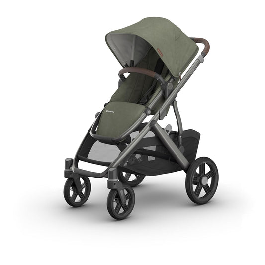 UPPAbaby Vista V3 Stroller - Full-Size Single-to-Double Stroller System - Toddler Seat, Bug Shield, Rain Shield, and Storage Bag Included - Evelyn (Meadow Green/Graphite Frame/Chestnut Leather)