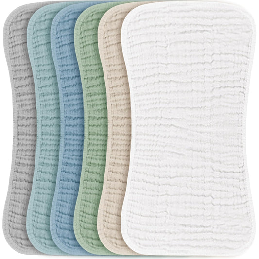 Konssy Muslin Baby Burp Cloths Sets for Unisex- 6 Pack Large 100% Cotton Burping Clothes for Newborn, Baby Girls and Boys