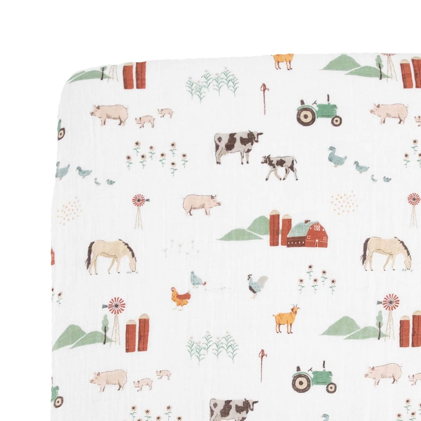 Little Unicorn Premium Crib Sheet | Breathable & Super-Soft Muslin Fabric (Farmyard)