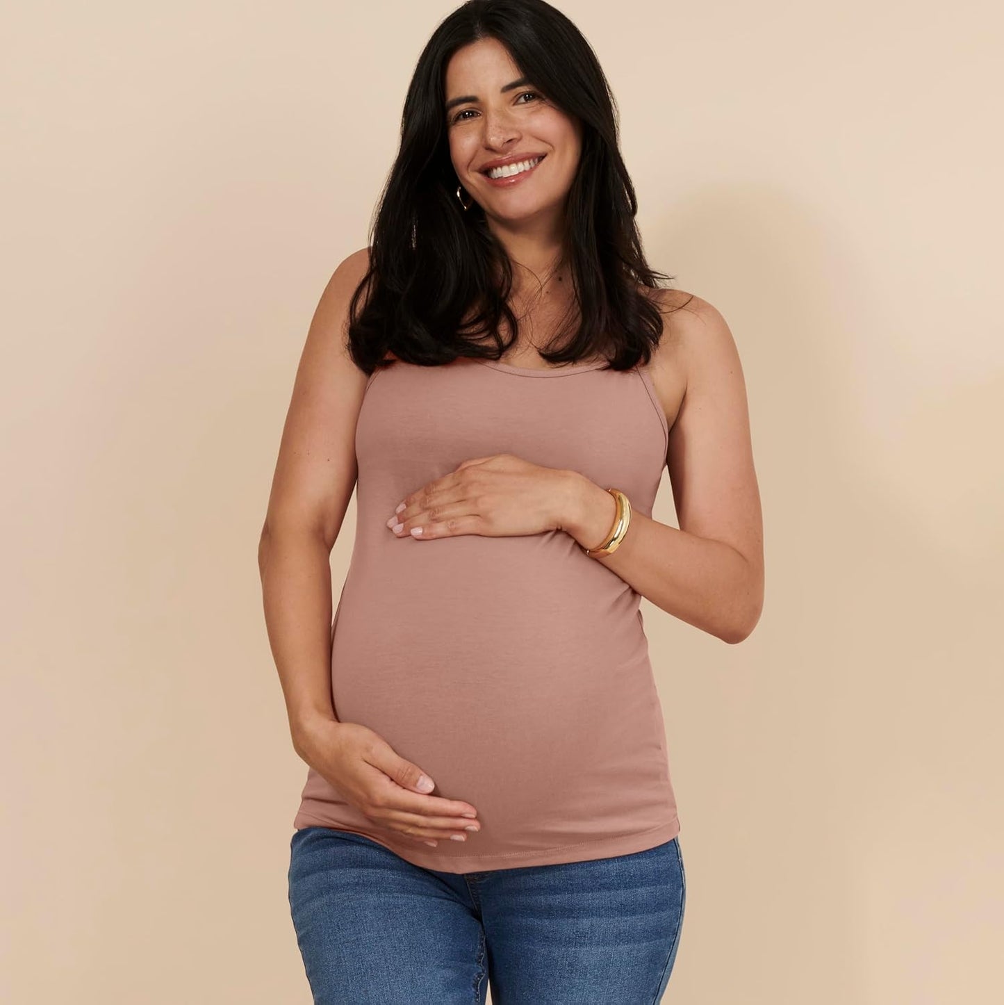 Motherhood Maternity Women's Clip Down Nursing Tank Top Cami with Adjustable Straps and Built-in Shelf Bra for Breastfeeding
