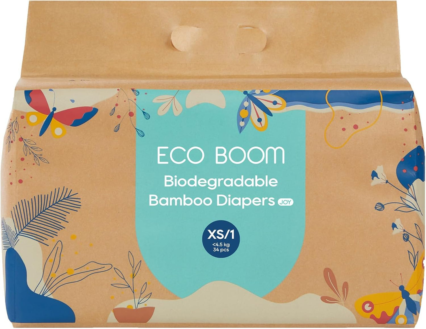 ECO BOOM Size 1 Diapers, Bamboo Viscose Diapers, Sustainable, Paper Packaging
