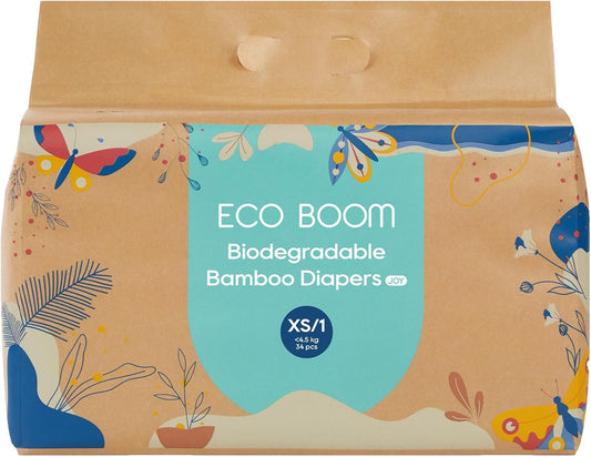 ECO BOOM Size 1 Diapers, Bamboo Viscose Diapers, Sustainable, Paper Packaging