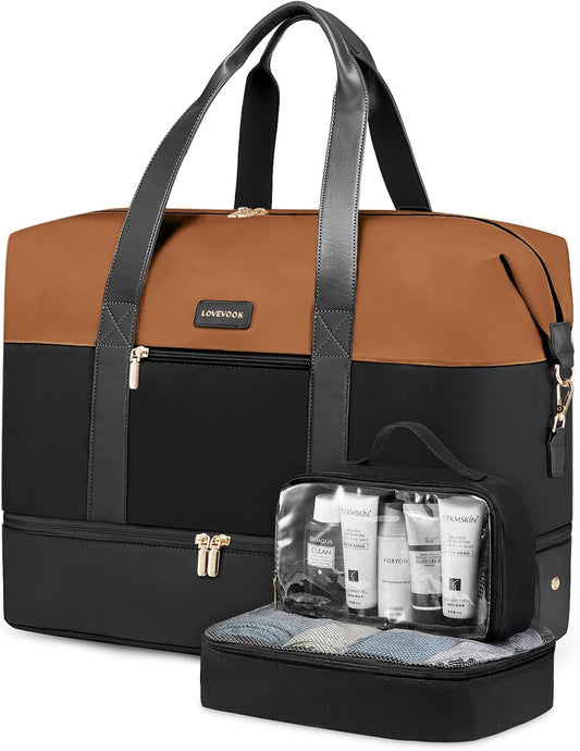 LOVEVOOK Weekender Bag, Large Travel Duffel Bag for Women with 2 Packing Cubes, Carry on Overnight Bag with Shoe Compartment, Mom Hospital Bags for Labor and Delivery