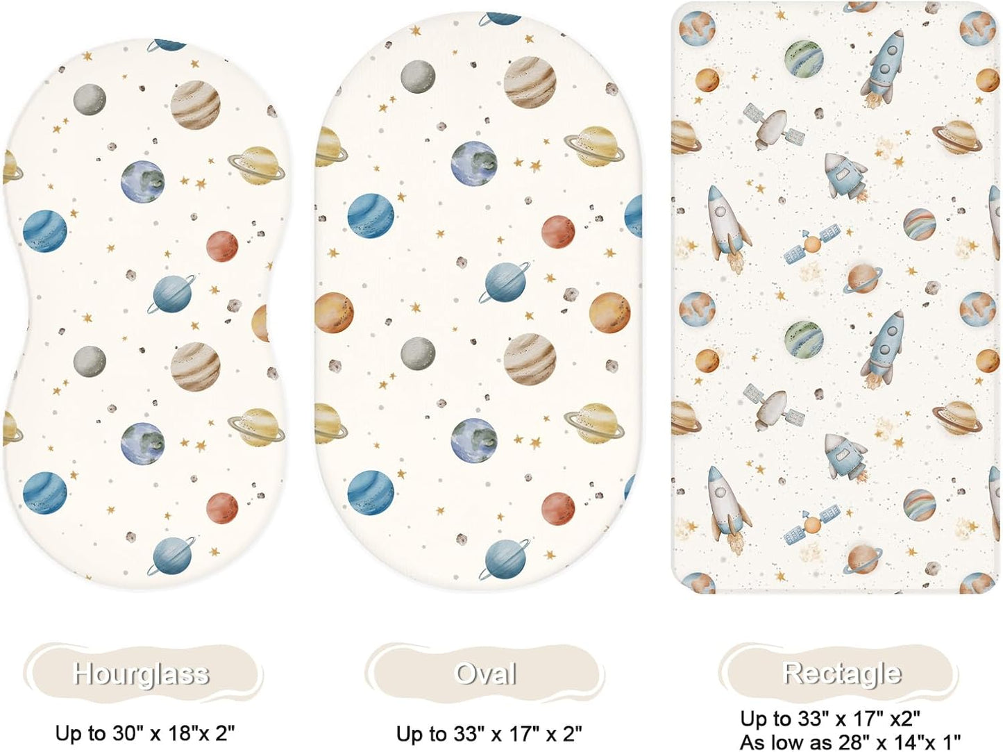 Bassinet Sheets for Baby Girls Boys 2 Pack, Fitted Baby Mattress Sheet for Rectangle, Oval, Hourglass Bassinet Mattress, Breathable Cozy & Universal Fit (Stellar Adventure)