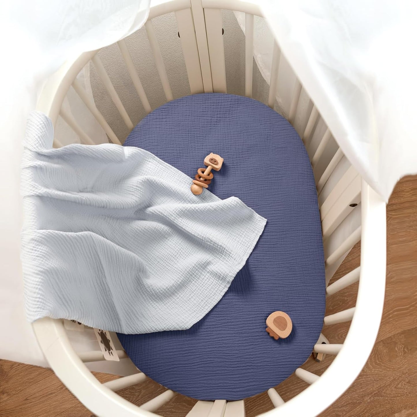 lulumoon Baby Muslin Bassinet Sheets: Cotton Bassinet Sheets Neutral for Boys and Girls - Fitted for Oval Rectangle or Hourglass