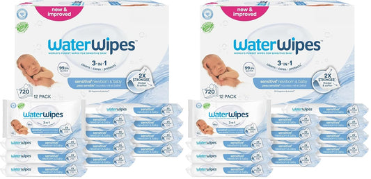 WaterWipes Sensitive+ Newborn & Baby Wipes, 3-In-1 Cleans, Cares, Protects, 99.9% Water, Unscented & Hypoallergenic, 1440 Count (24 Packs)