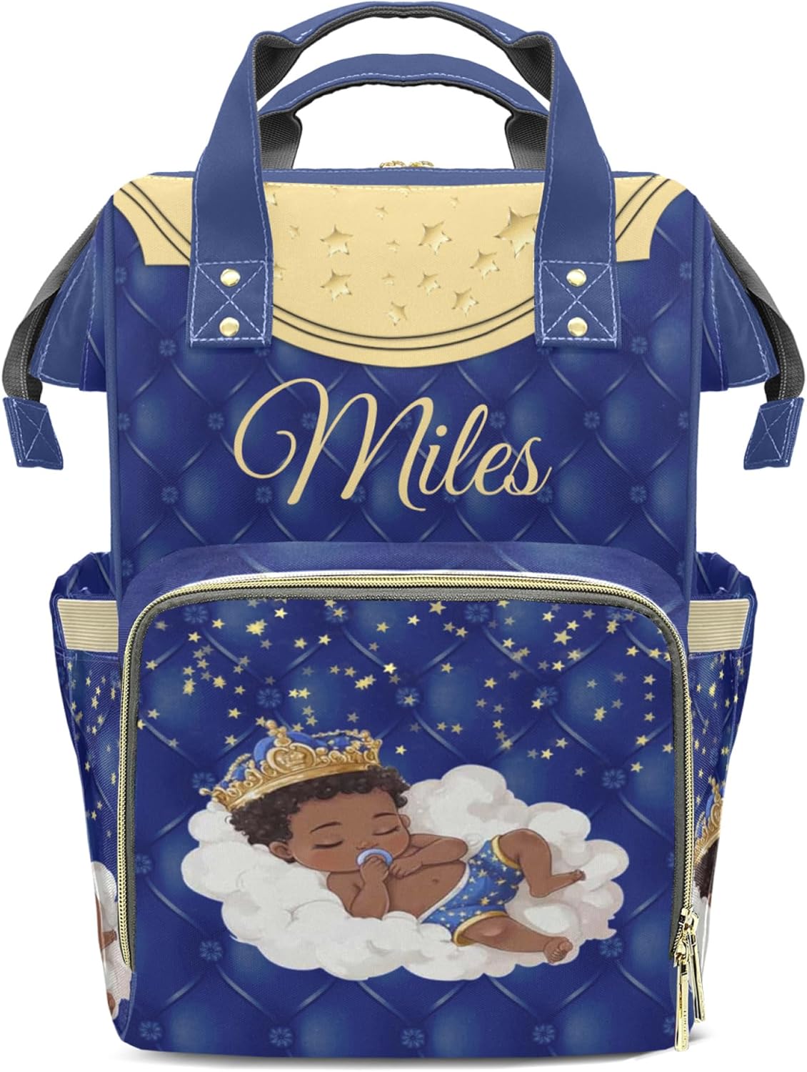 Personalized Diaper Bag for Baby Boys, Large Capacity Custom Diaper Bag with Name, Mom Bag Backpack, Waterproof, Adjustable Shoulder Straps Nappy Bag, Blue Crown