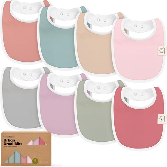 8-Pack Organic Baby Bibs for Boys, Girls - Soft Cotton Drooling and Teething Bibs for Baby Girl & Boy, Extra Absorbent, Easy To Clean & Put On for Toddler, Newborn, Infant 0-24 Months (Muted Pastel)