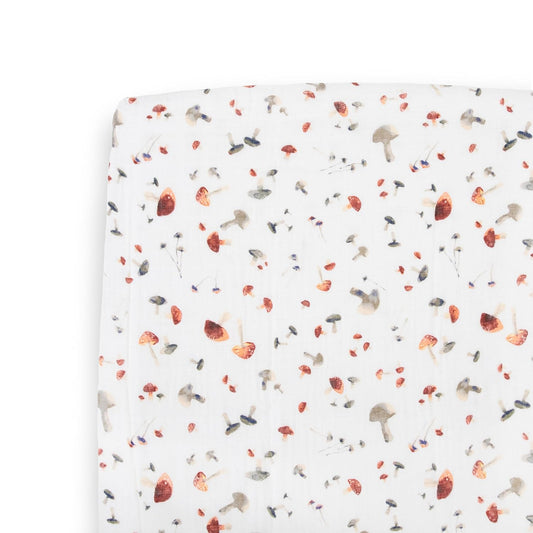 Little Unicorn Premium Crib Sheet | Breathable & Super-Soft Muslin Fabric (Mushrooms)