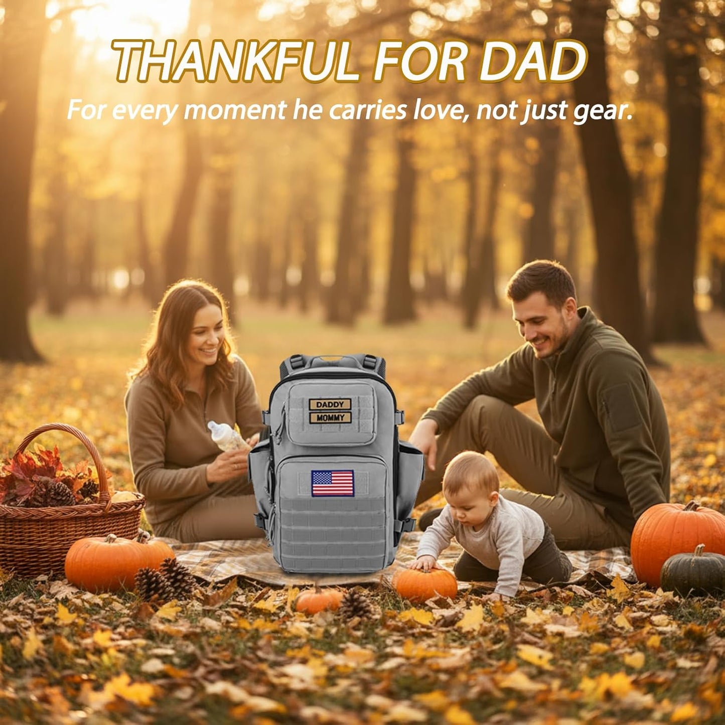 SHARKMOUTH Baby Diaper Bag for Dad - Large Military Daddy Gear Backpack with Changing Pad for Travel Camping Hiking - Newborn Baby Shower Gifts Gray