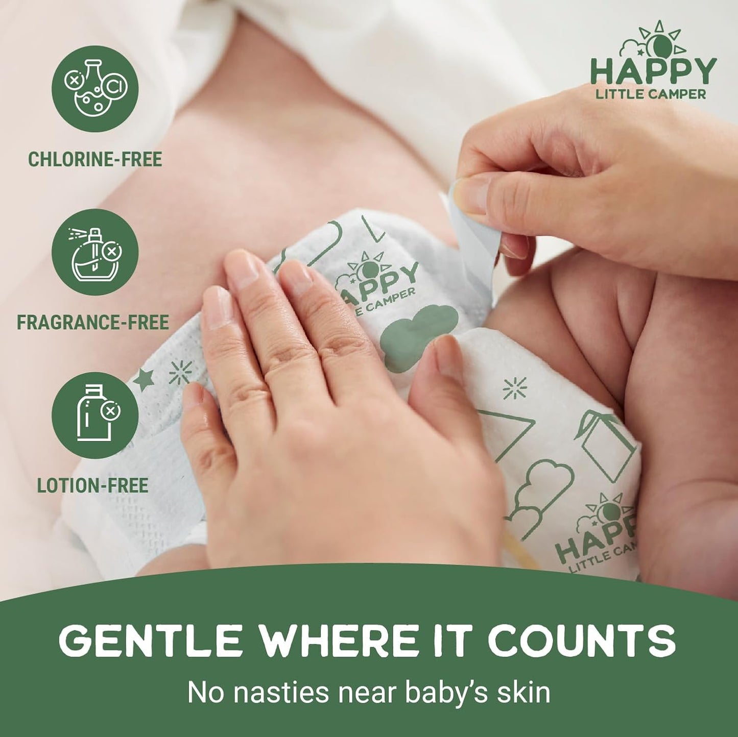 Happy Little Camper Super Saver Diapers, Size 4, 100 Count | Budget-Friendly Disposable Baby Diapers for Sensitive Skin | Hypoallergenic, Fragrance-Free, Ultra Absorbent