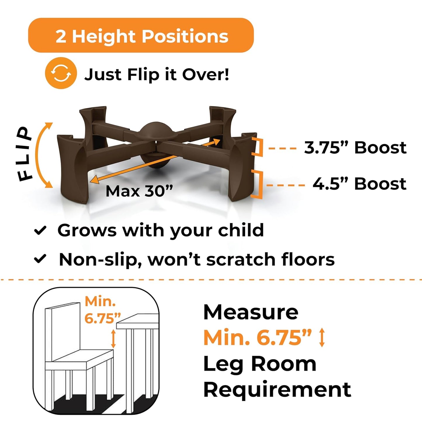 KABOOST Booster Seat for Kitchen Chair, Chocolate - Goes Under The Chair - Portable Booster for Toddlers and Grown Ups