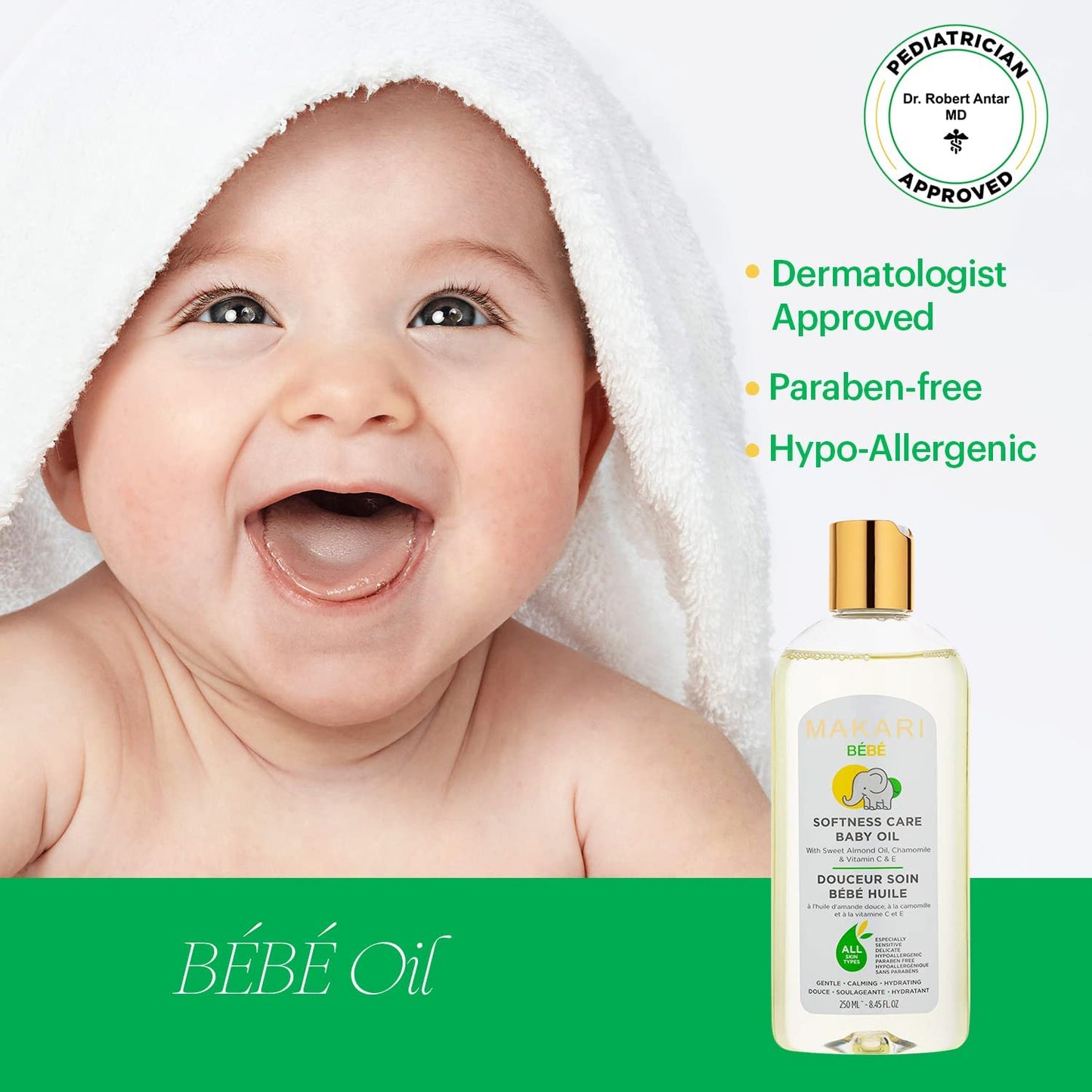 Makari Softness Care Baby Oil with Sweet Almond, Chamomile & Vitamins C & E, Hypoallergenic & Paraben-Free, Ideal for All Skin Types, Formulated for Sensitive and Delicate Newborn Skin