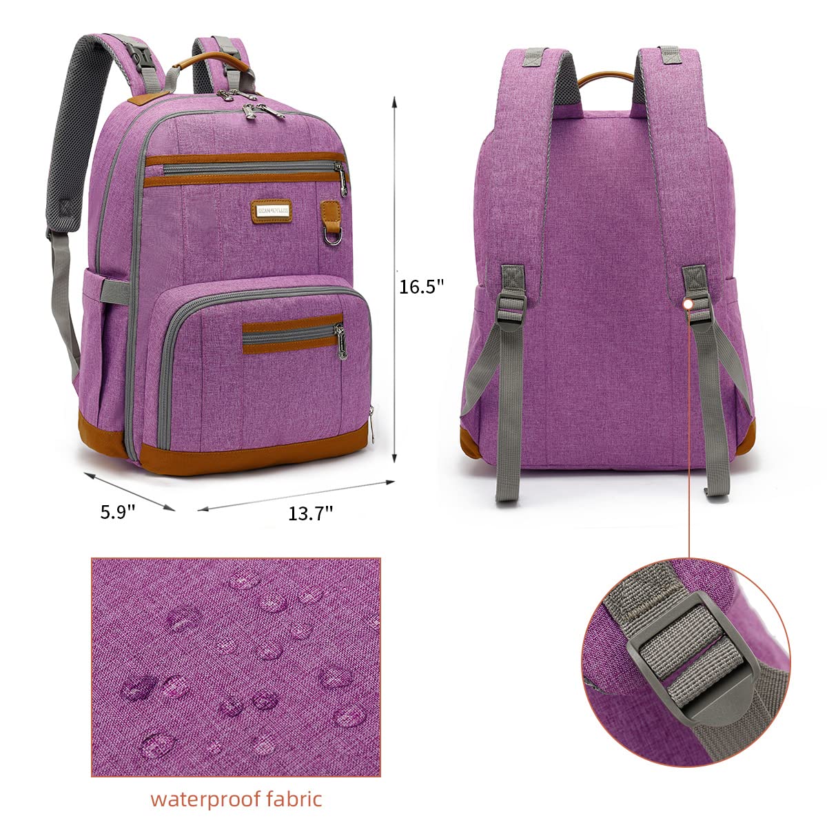 Diaper Bag Backpack, Large Baby Nappy Bags with Portable Changing Pad for Boys and GirlsMultifunction Travel Baby Bag for Moms Dads, Shower Gifts Waterproof and Stylish，Purple