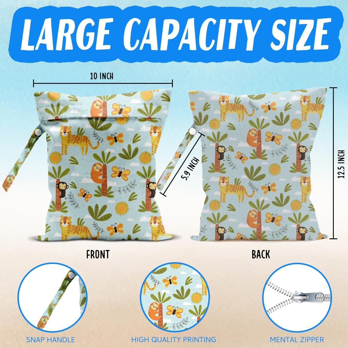 Wet Bag for Baby Swimsuit Dirty Clothes Diaper Yoga Gym, Wet Dry Bag, Beach Vacation Essential for Travel Poor Bathing Daycare Soiled Items