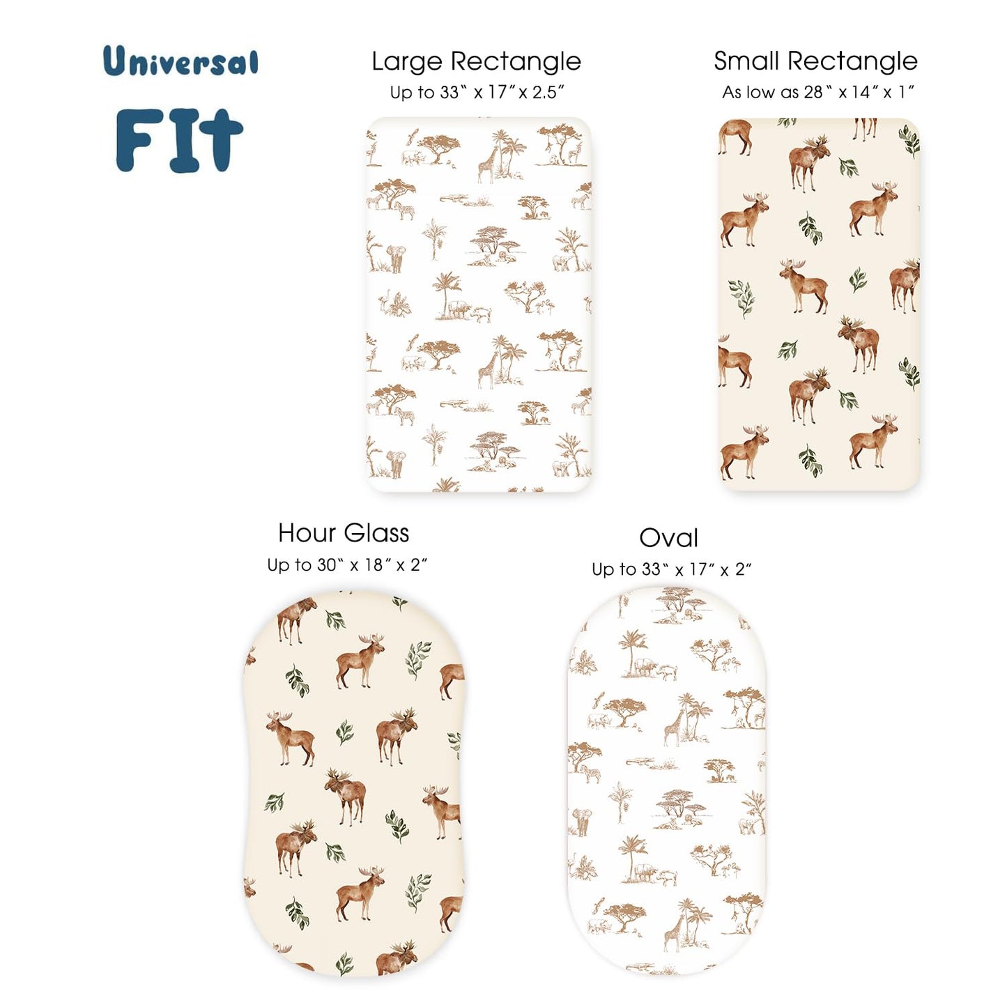 GRSSDER Ultra Soft Bassinet Sheets 2 Pack, Stretchy Breathable Knit Bassinet Mattress Sheets for Baby, Universal Fitted Baby Cradle Moses Basket Oval Rectangle Mattresses Safe and Snug, Animals Print