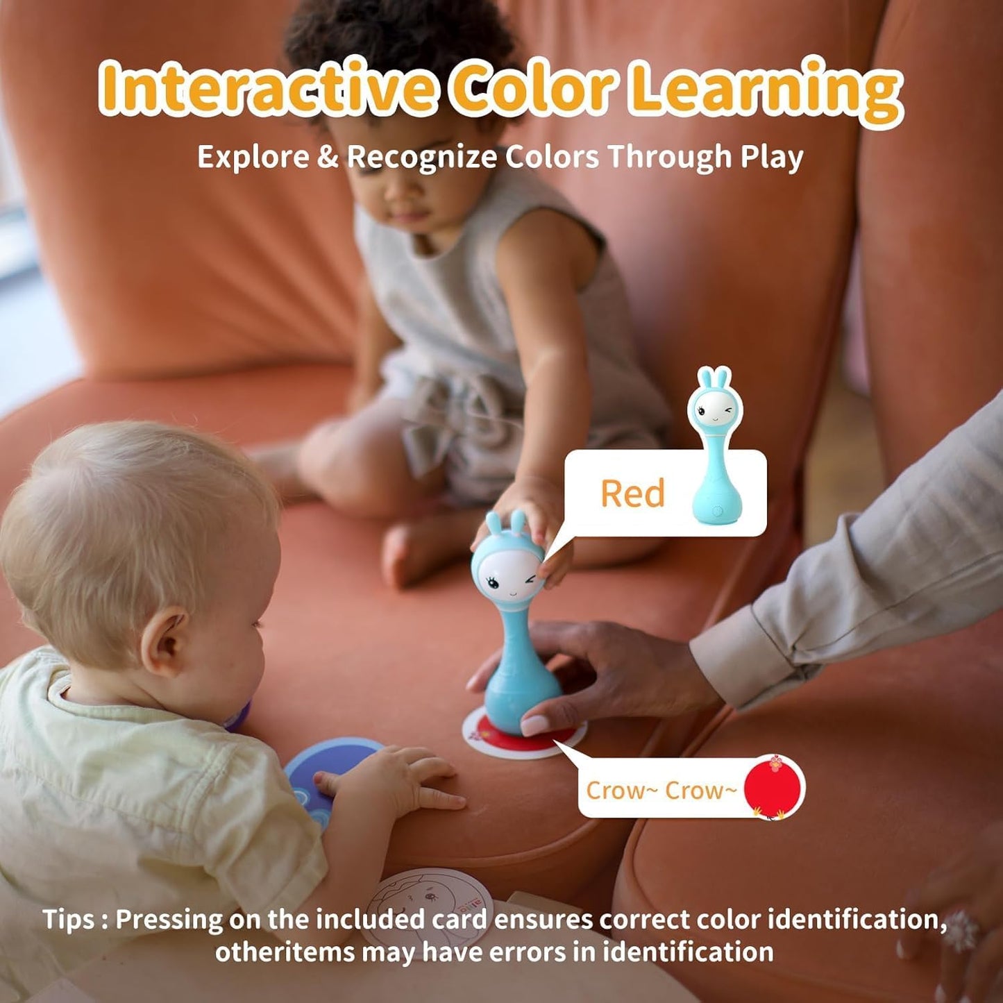 alilo Smarty Bunny Baby Rattle Musical Light Up Toys, Infants Newborns Baby Toys 0-3-6-12-18-24 Months,1 Year Old Boy Girl Gifts, 4 Music Modes and Color Recognition Function with 9 Color Card