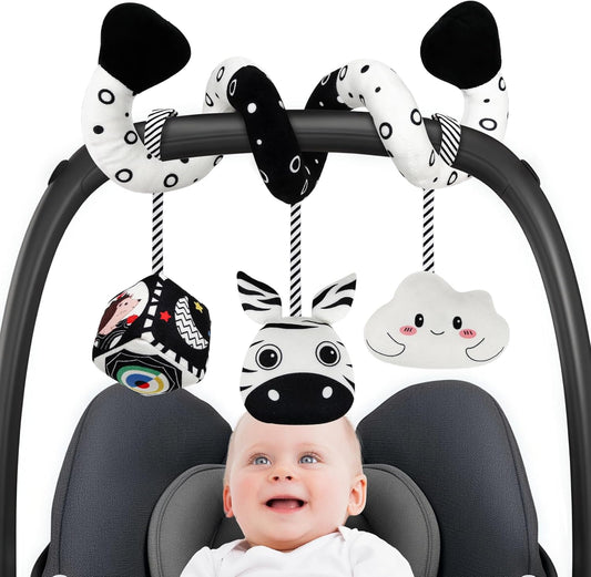 Baby Spiral Hanging Stroller and Car Seat Toys Black and White High Contrast Sensory Toy Newborn Plush Activity Toys Party Favors Gifts for Baby Shower -Zebra