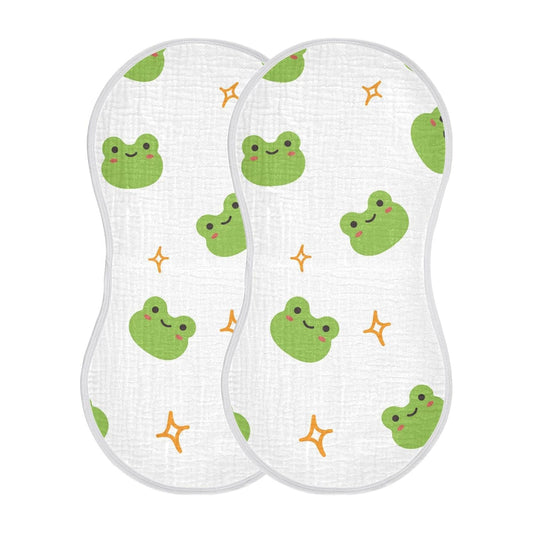 Muslin Baby Burp Cloths Set of 4, Soft Absorbent Cute Frog Muslin Washcloths, Bibs, Face Towel for Newborn Boys Girls, 22 x 11 Inch