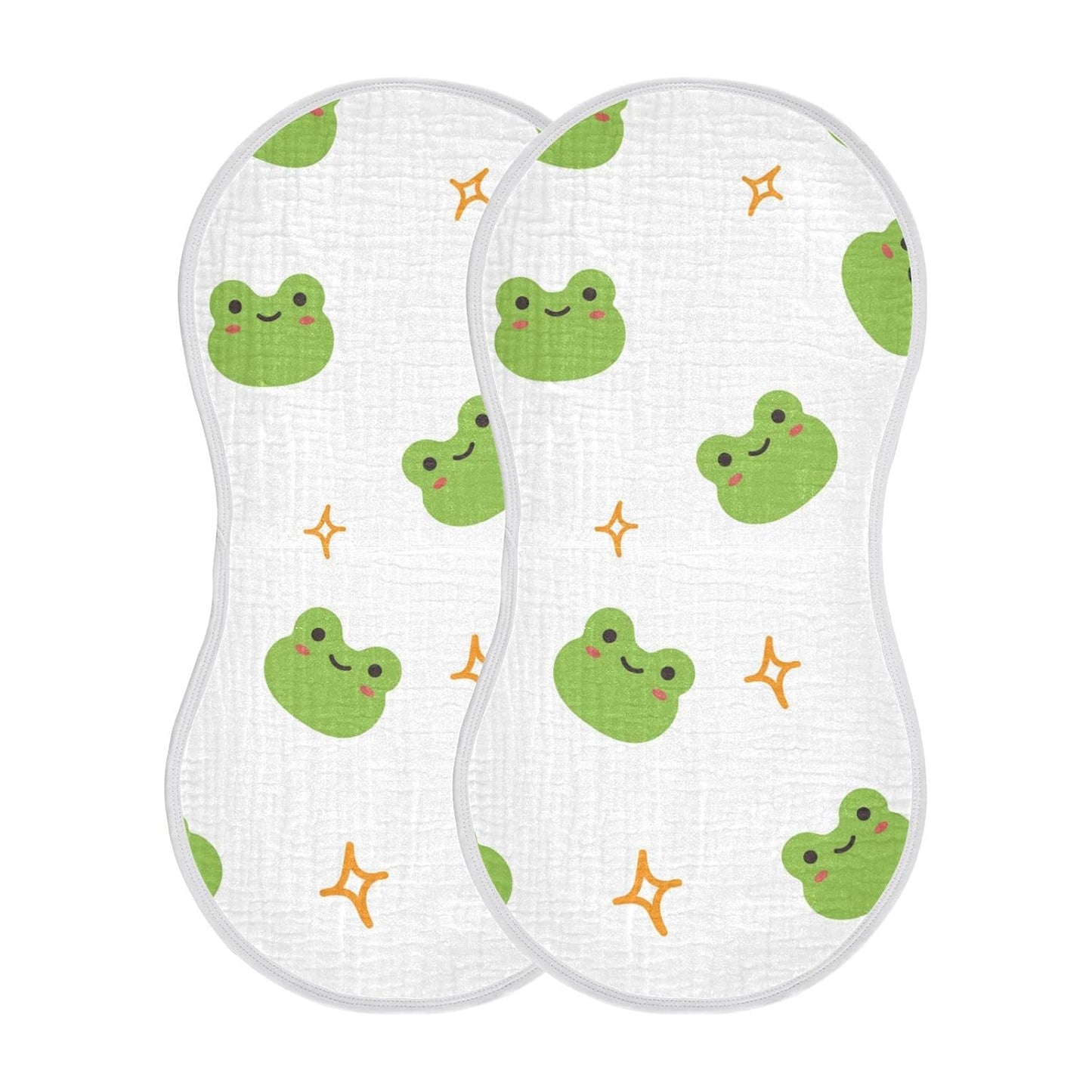 Muslin Baby Burp Cloths Set of 2, Soft Absorbent Cute Frog Muslin Washcloths, Bibs, Face Towel for Newborn Boys Girls, 22 x 11 Inch