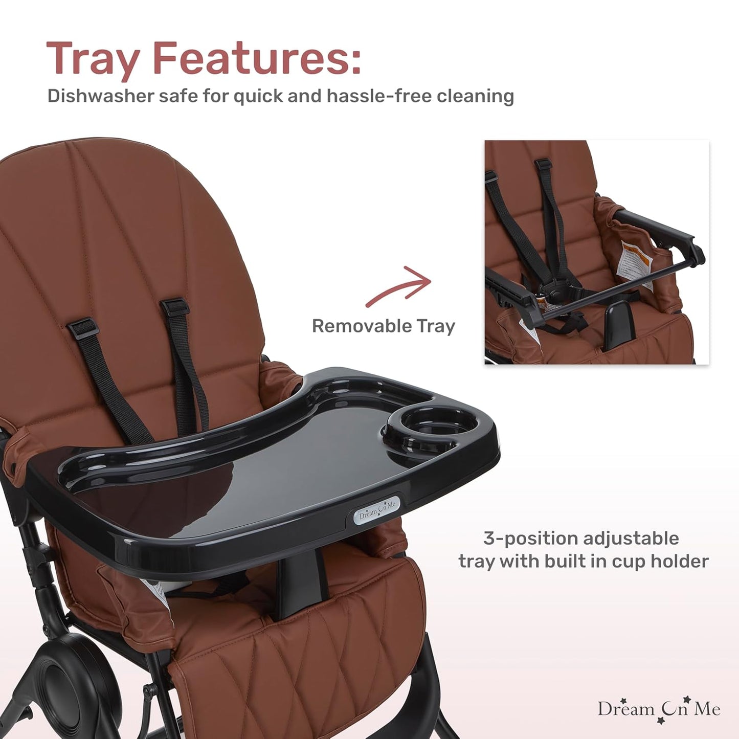 Dream On Me Snack and Stow Highchair | Adjustable Feeding Chair with Removable Tray, Lightweight, Foldable Design, Easy to Clean, Perfect for Toddlers & Infants