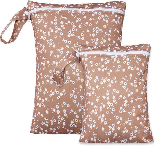 2 Sizes Wet Bags, Waterproof Storage Bag for Baby Diapers and Pump Parts, Reusable Diaper Bag with Zippered Pockets and Handle, Travel Bags, Beach, Pool, Gym Bag for Swimsuits & Wet Clothes, Set of 2