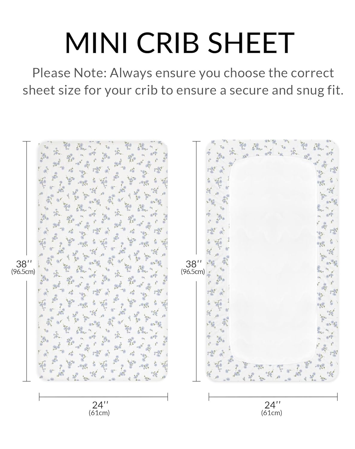 Mini Crib Sheets for Baby Boy Girl 2 Pack, Neutral Mini Crib Mattress Sheet 24" x 38", Muslin Nursery Bedding Soft and Breathable Comfort (Bluebell Bloom & Light Blue)