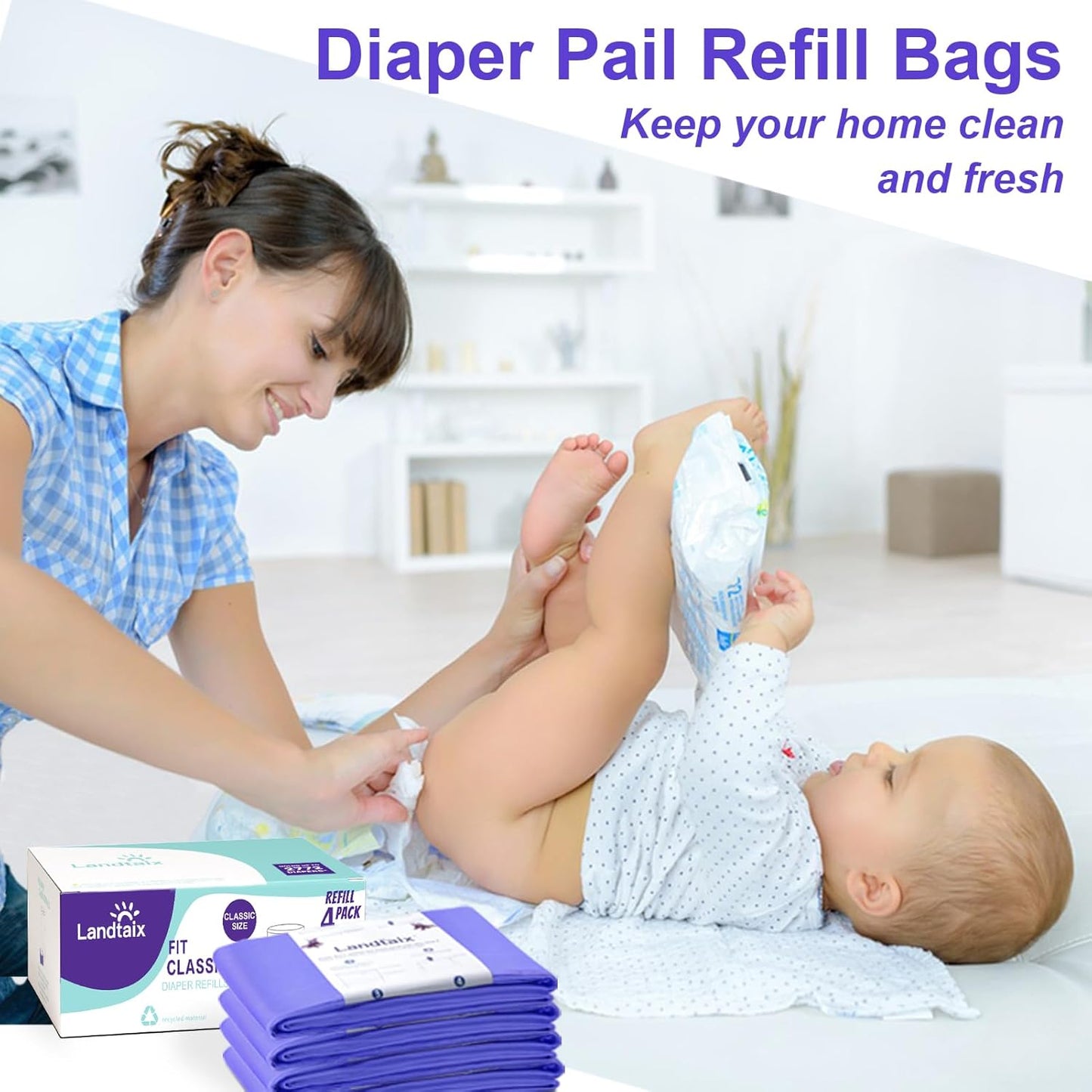 Refills Only Compatible with Dekor Classic Diaper Pail Refills|4 Pack for 2772 Diapers(Extra 40% Lengths)Diaper Pail Bags with Extra 30% Thickness Powerful Odor Eliminate Lavender Scent for Baby/Adult