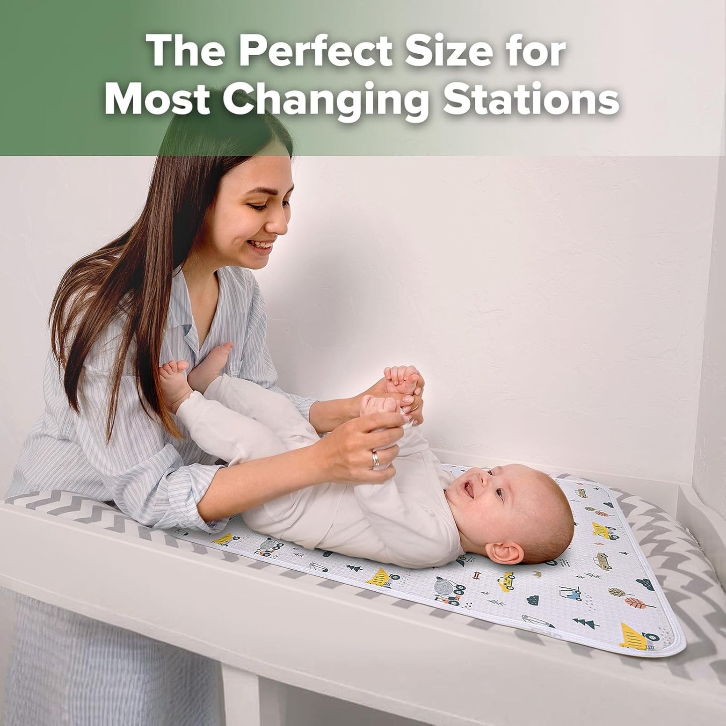 haakaa Waterproof Changing Pad Liners, 100% Cotton, Soft & Breathable (1pc, 19.5" x 27.5" Construction Crew)