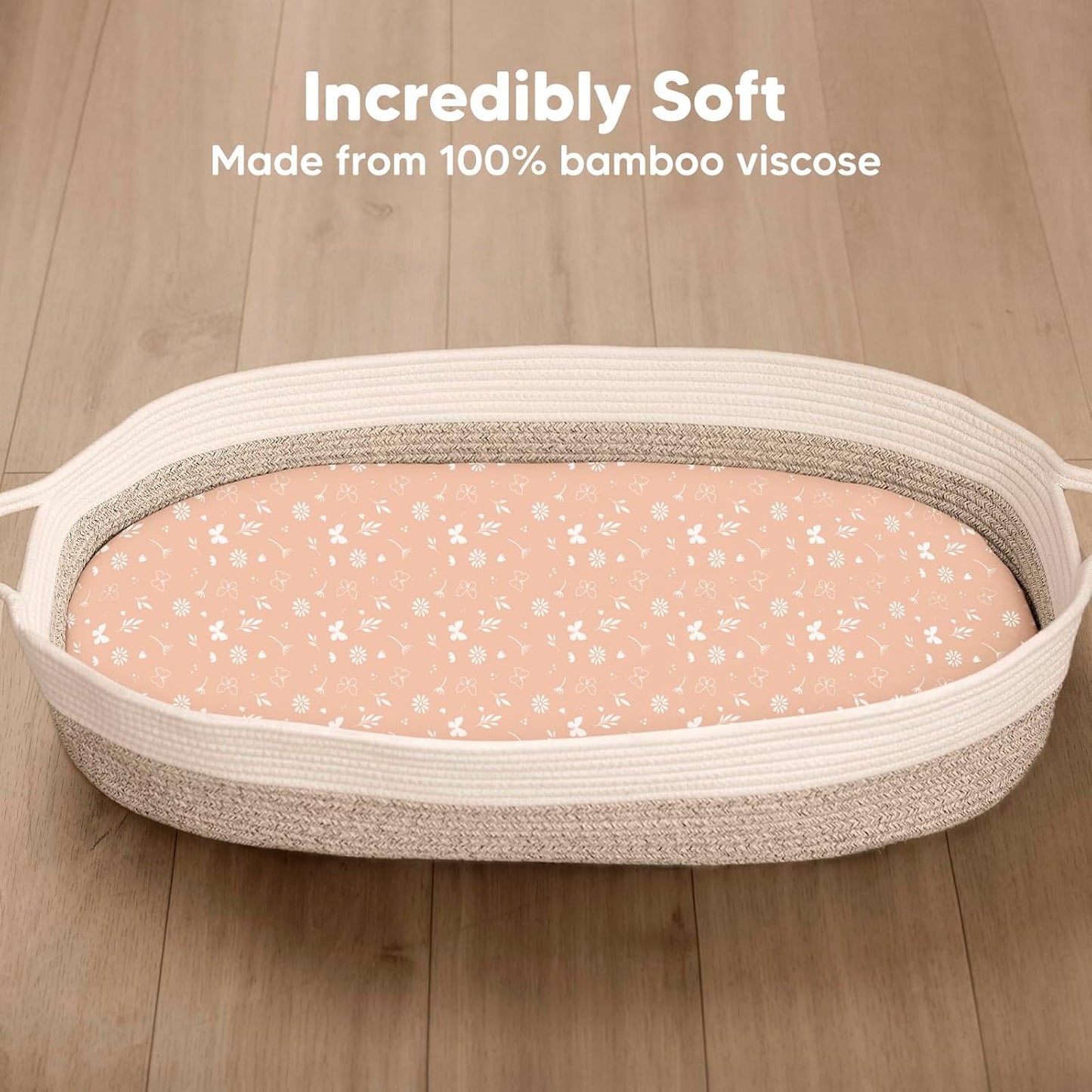 2-Pack Baby Bassinet Sheets Girl, Boy - 33x17 Viscose Derived from Bamboo Bedside Mattress Fitted Bassinet Sheets, Compatible with Halo Bassinest Swivel Sleeper, Baby Delight, Graco(Butterflies)