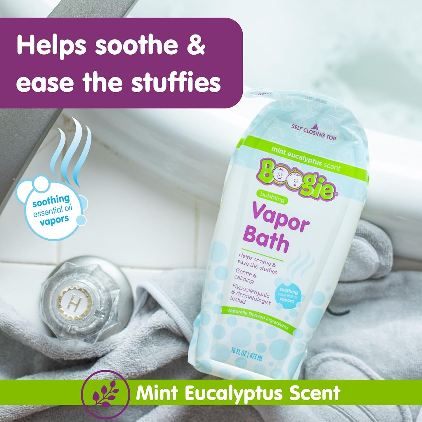 Boogie Kids Botanical Bubble Bath, Soothing Vapor, Made with Plant Extracts, Natural Essential Oils, Mint Eucalyptus, 16 oz (Pack of 1)