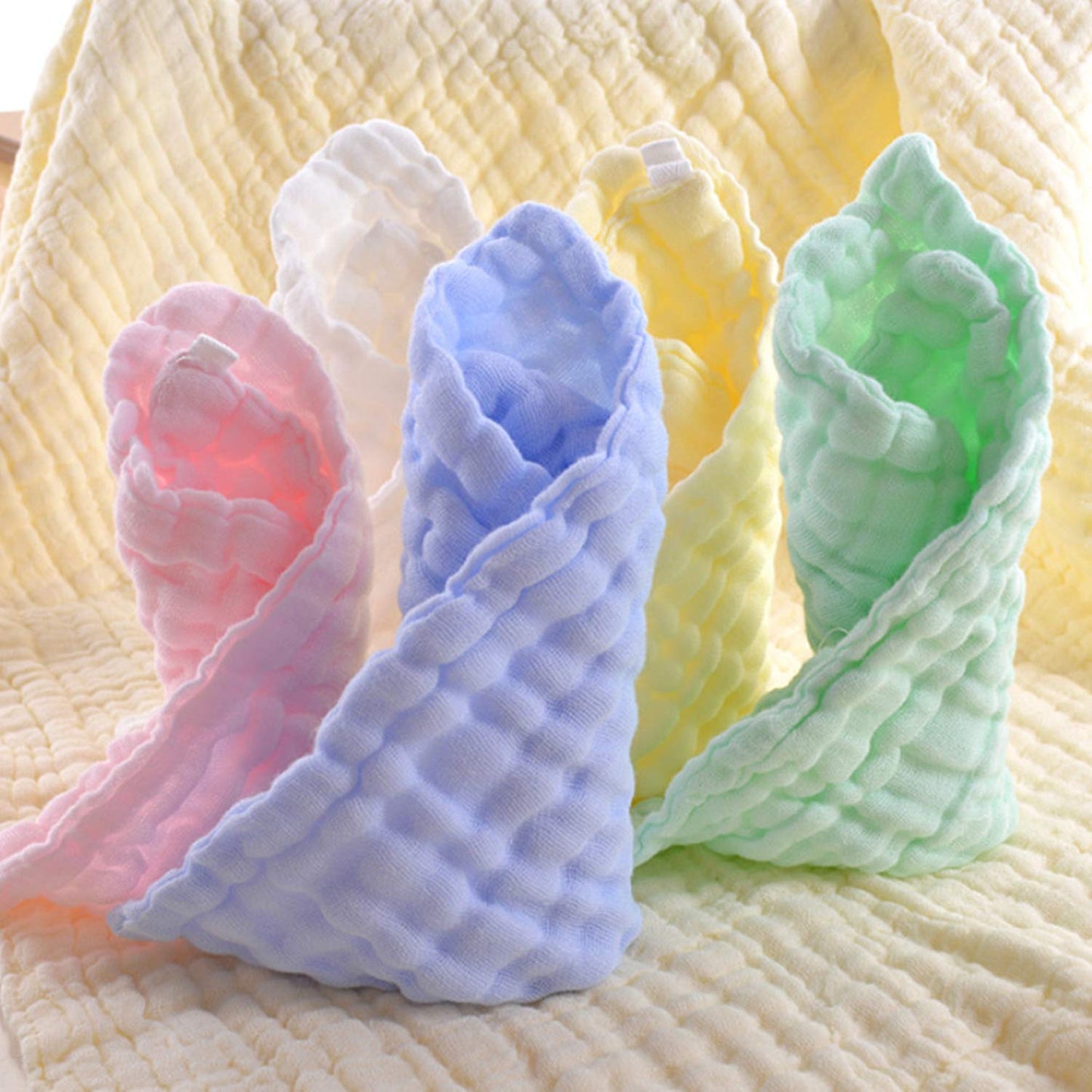 MUKIN Baby Washcloths - Natural Cotton Baby Wipes - Soft Newborn Face Towel for Sensitive Skin - 10 Pack, 12x12 inches (Multicolored)