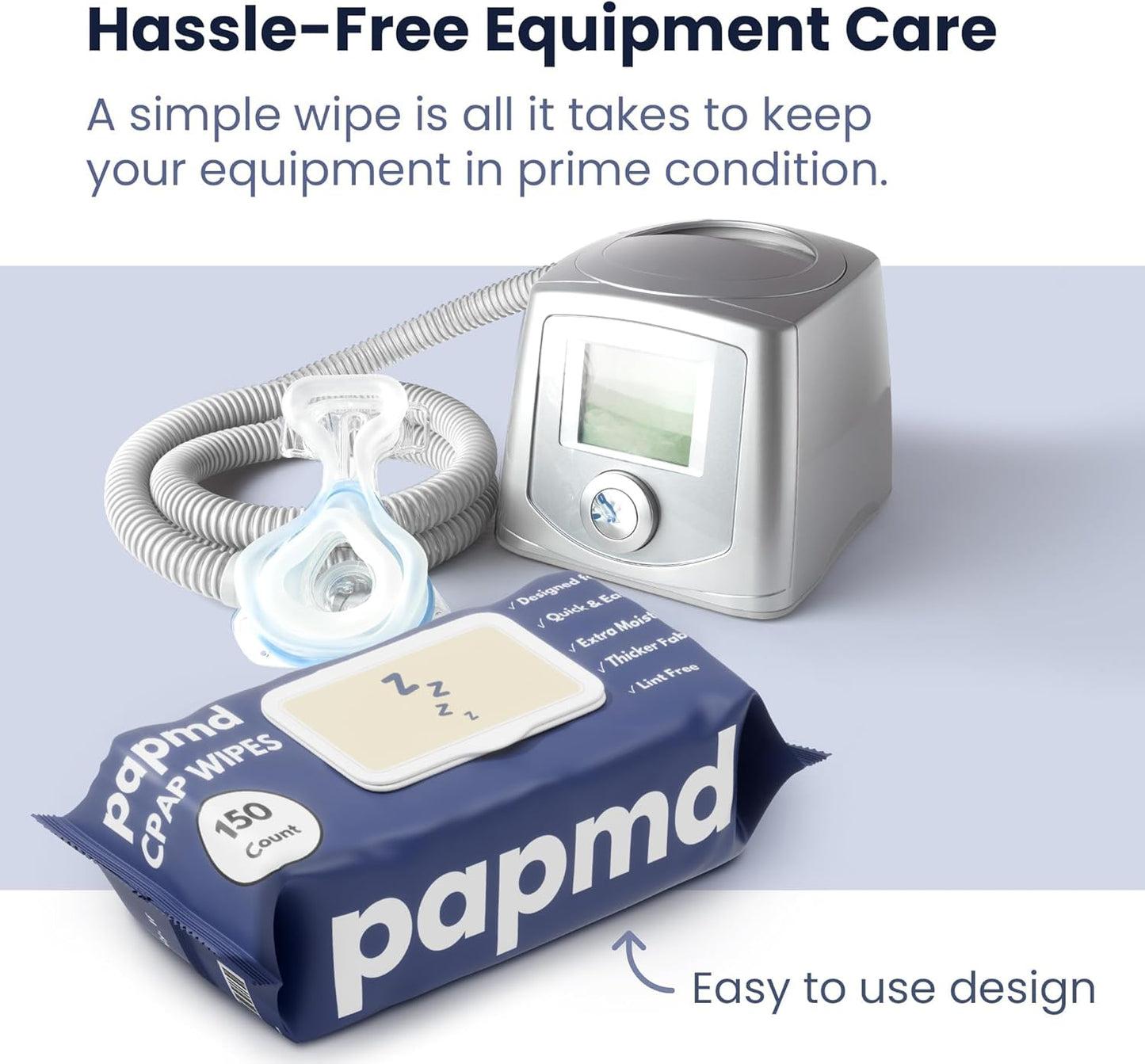 Unscented CPAP Wipes, 150-Pack Travel Wipes, Thick Lint-Free Fabric for Mask, Tube & CPAP Machines, Enhanced Moisture & Easy Pull Design