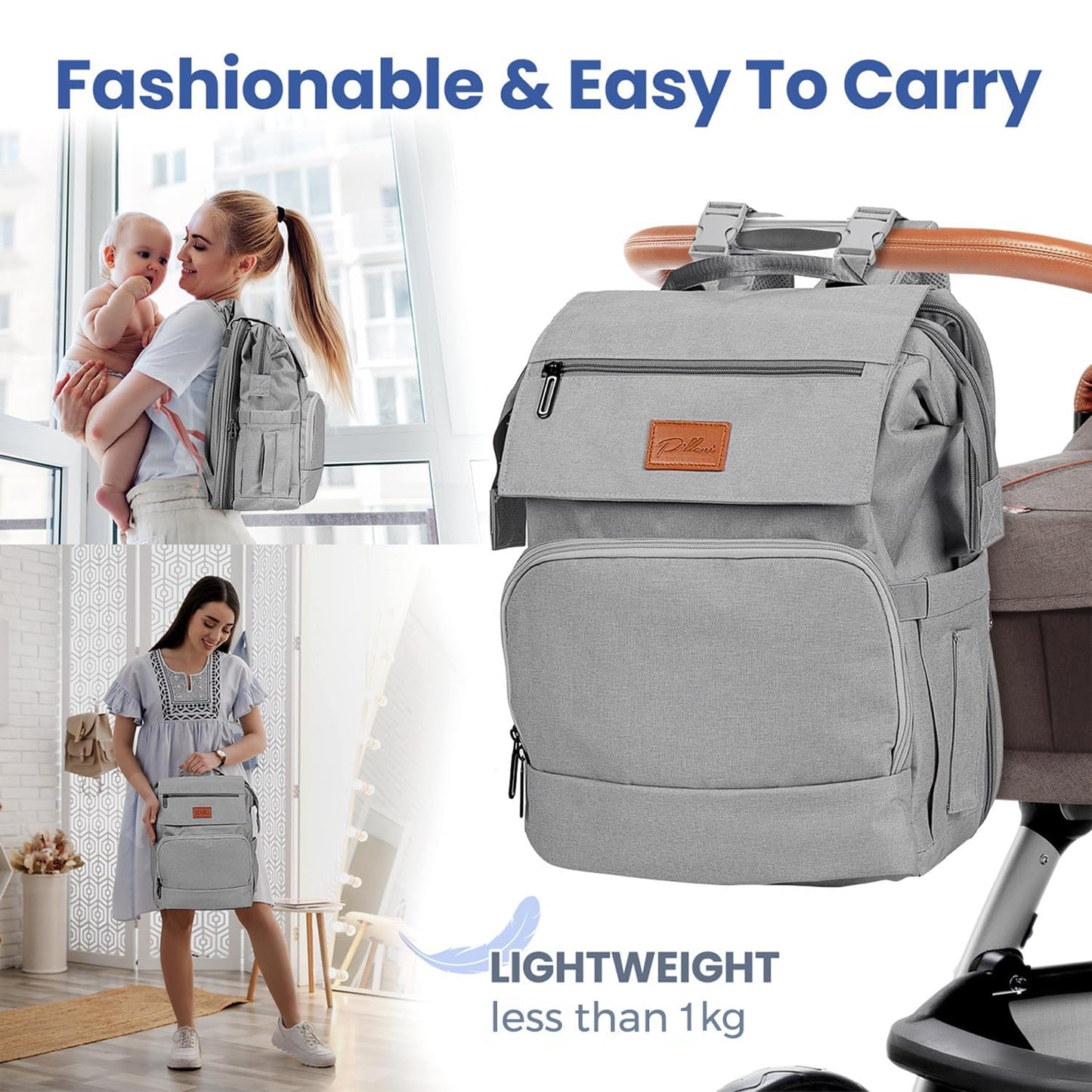 PILLANI Baby Diaper Bag Backpack - Large Bag for Boys & Girls, Waterproof Diaper Backpack - Travel Diaper Bags w/Changing Pad, Baby Registry Search & Shower Gifts - Essentials Must Haves Newborn Stuff