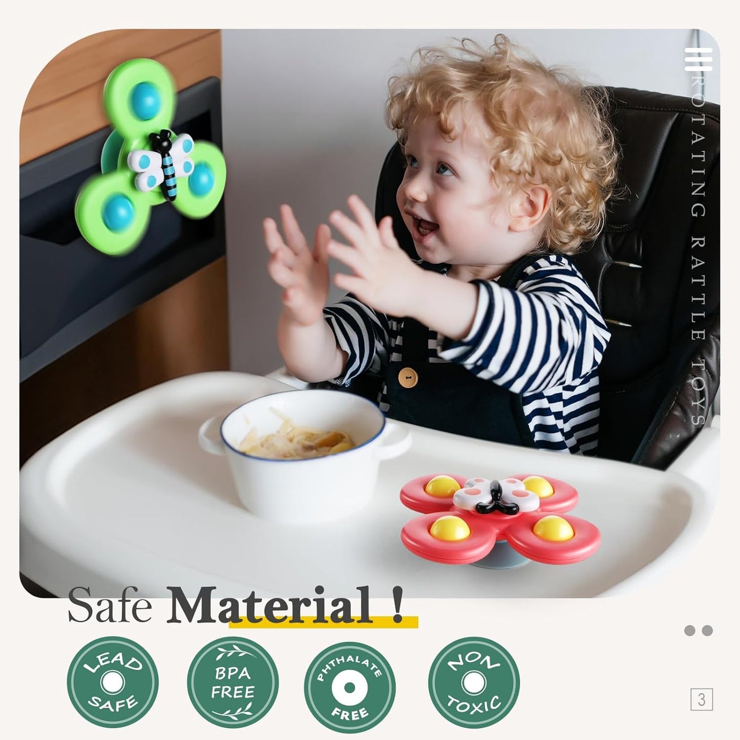 ALASOU 3PCS Suction Cup Spinner Toys for 1 Year Old Boy Girl|Spinning Top Infant Sensory Toys for Toddlers|1 2 Year Old Boy Christmas Birthday Gift|Baby Bath Toy Stocking Stuffers for Kids Ages 1-3