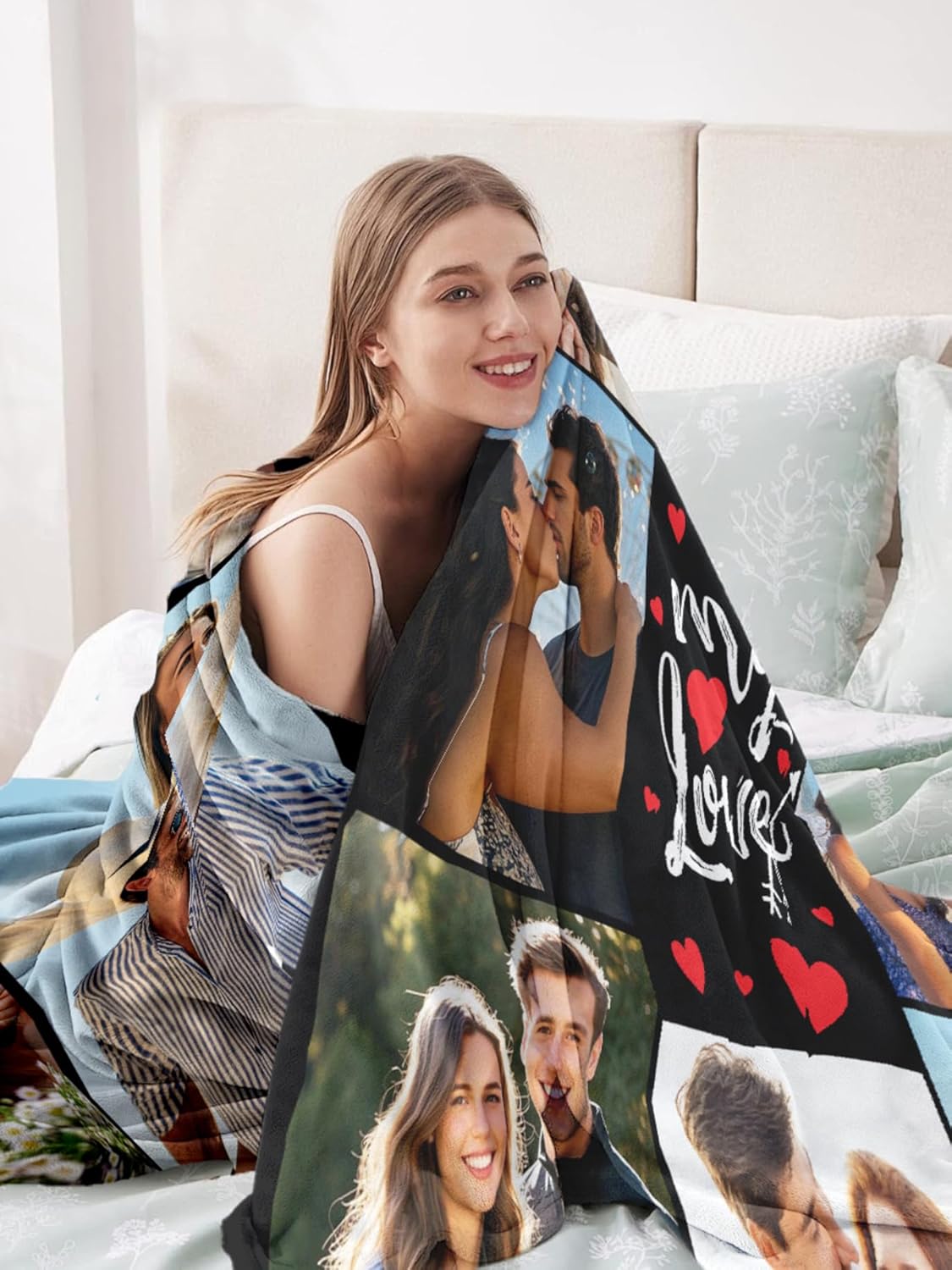 Custom Blanket with Picture Personalized Blanket Customizable Blanket Photo Blankets Customize Valentines Day Gifts for Her Him Girlfriend Boyfriend Wife, 40 * 50in