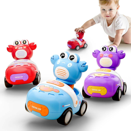 iPlay, iLearn Press to Go Crab Car Toys Set for Toddlers 1-3, Baby Push Go Friction Racing Cars, Infant Play Vehicle Set, 1st Birthday Gift for 12-18-24 Months, 1 2 3 One Yrs Old Boys Girls Child Kid