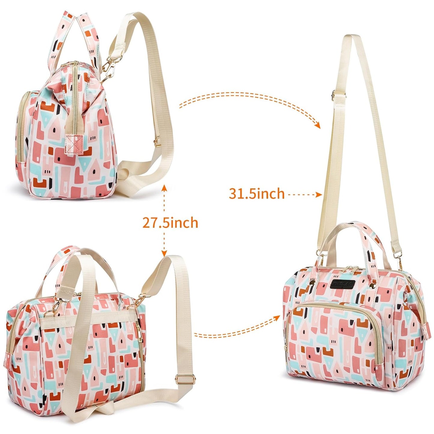 Pink Small Diaper Bag Backpack Diaper Tote Bag Printed, Waterproof Multi-Function Mini Tote Maternity Bags Travel Backpacks with Insulated Pockets, Pink
